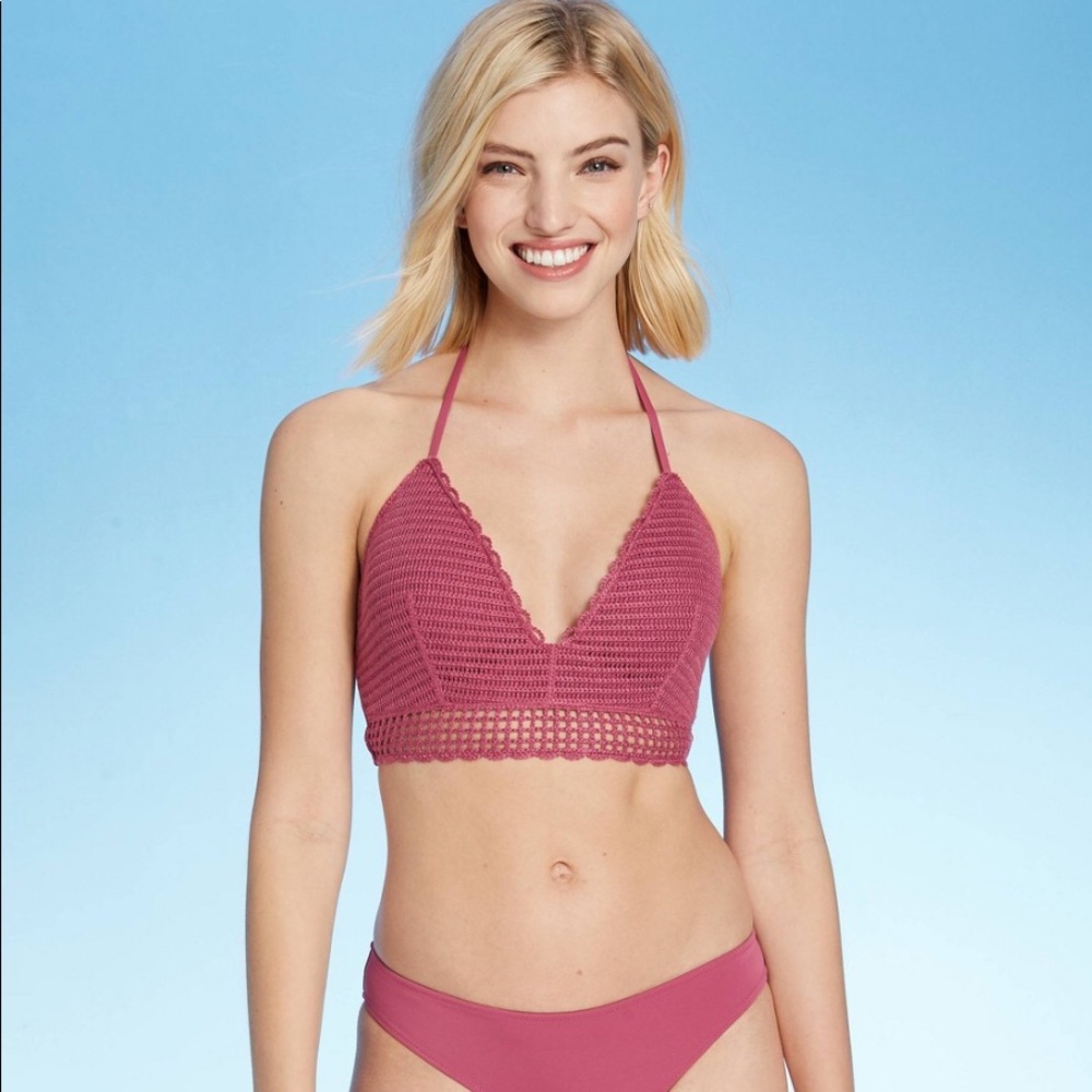 Women's Crochet Long Line Bikini Top